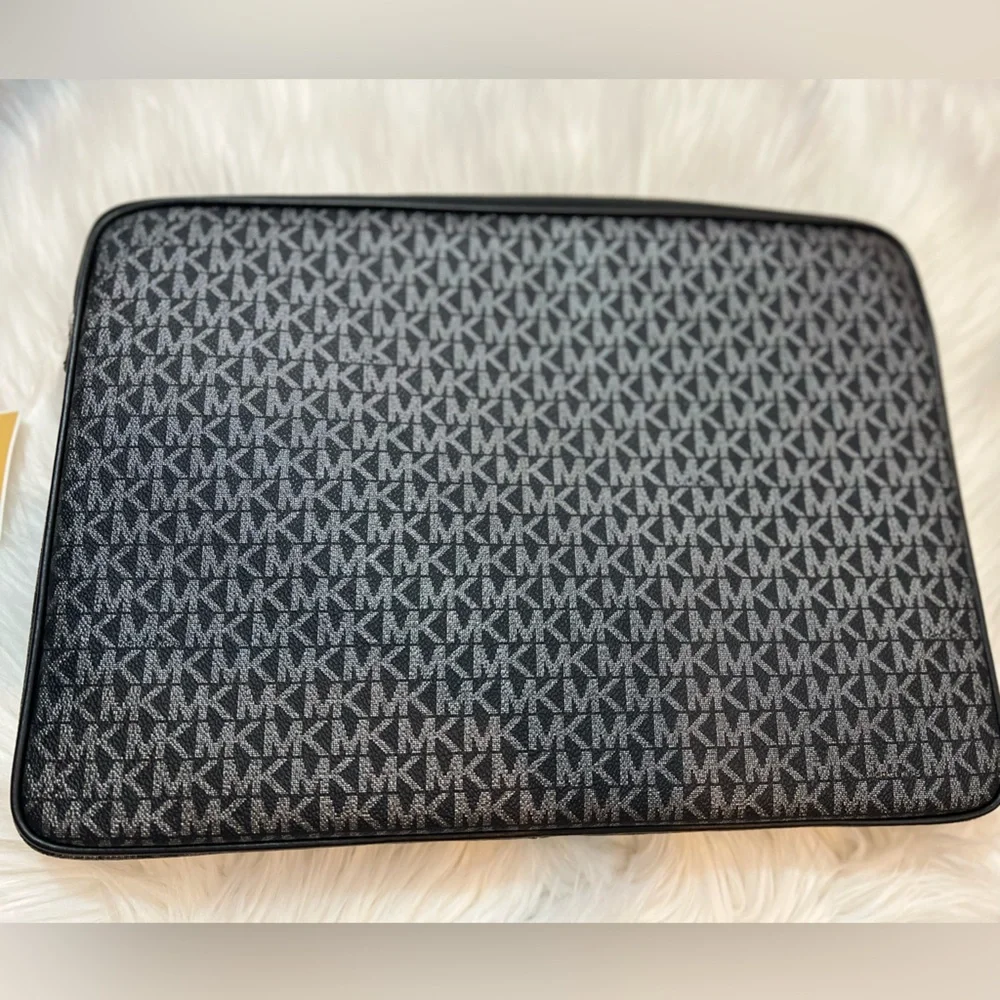 Michael Kors Black and Gray Laptop Bag with Signature MK Logo